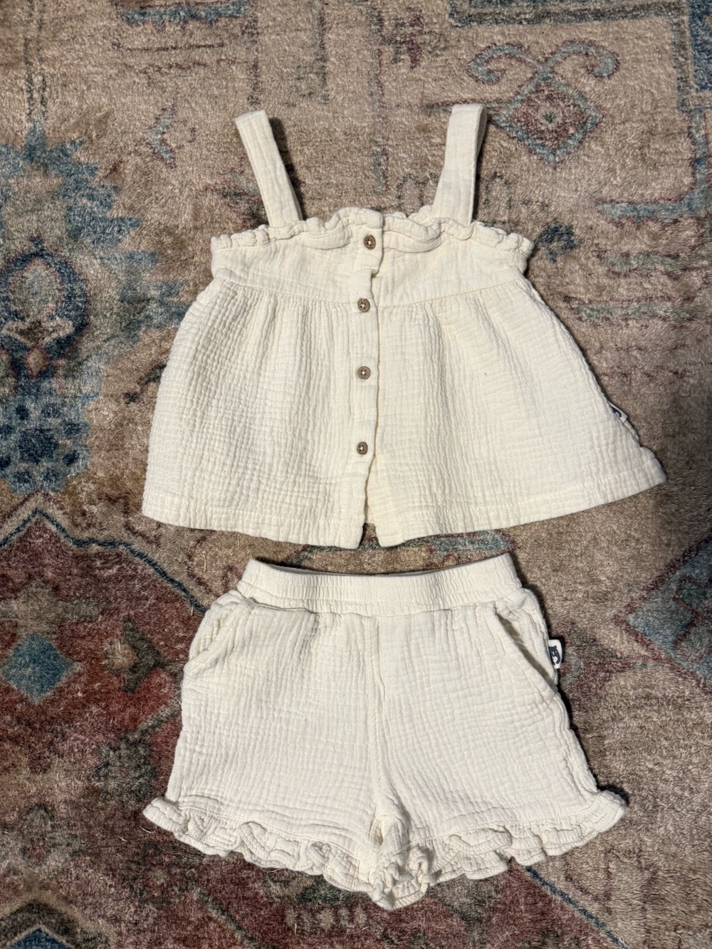 Rabbit + Bear Toddler Girls Cream Tank & Ruffle Shorts Set